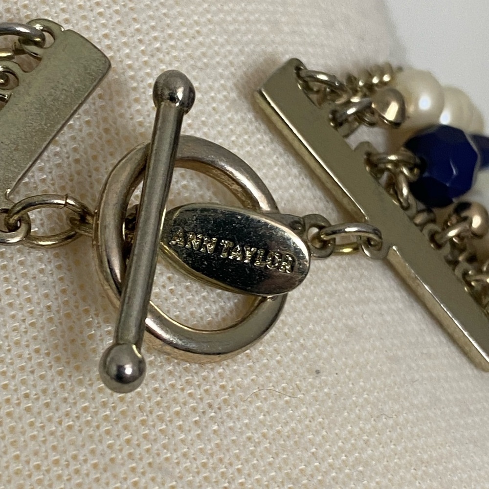 Offer?  AnnTaylor modern glamorous multi strand necklace chain pearl bold blue - Picture 10 of 10